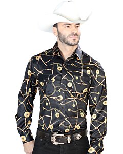 Camisa Vaquera Estampado Cadenas De Oro ESDLC 44087 Negra