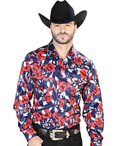 Camisa Vaquera Estampado Rosas ESDLC 44098 Color Ladrillo