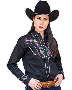Blusa Vaquera Negra Bordada Flores WD 11-534