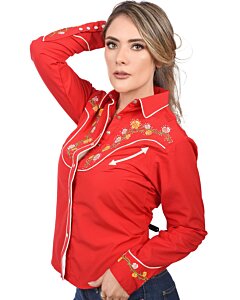 Blusa Vaquera Roja Bordada Flores WD 11-537