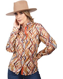 Camisa Vaquera De Mujer Color Naranja Diseño Geométrico WD 11-538