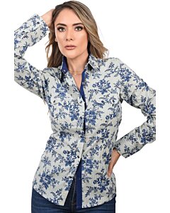 Camisa Vaquera De Mujer Diseño De Flores Azules WD 11-544