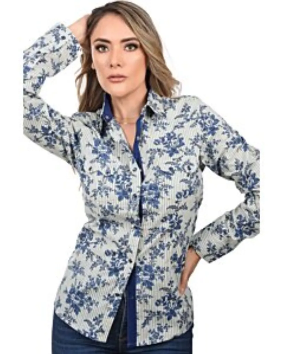 Camisa Vaquera De Mujer Diseño De Flores Azules WD 11-544