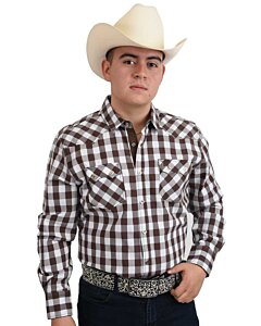 Camisa Vaquera Tradicional A Cuadros White Diamonds Western Wear 10-939 Color Café / Blanco