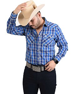 Camisa Vaquera Tradicional A Cuadros White Diamonds Western Wear 10-940 Color Azul