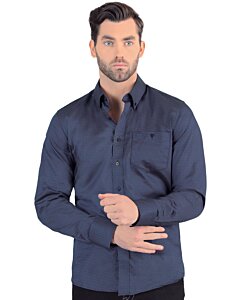 Vista frontal de la Camisa de Manga Larga Azul Marino con Patrón Sutil para Hombre Lamasini 4457