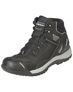 Men's black work shoes by Caribu, featuring a textile/synthetic upper, durable rubber/phylon outsole, and modern design, model 44363.