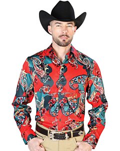 Camisa Roja Con Estampado Multicolor El Señor De Los Cielos 43668