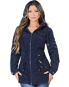 Danesi 4044 Azul Marino - Chamarra de mujer con cintura ajustable y capucha desmontable.