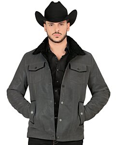 Chamarra para Hombre Montero 0892 Charcoal de Piel Sintética con Forro de Sherpa