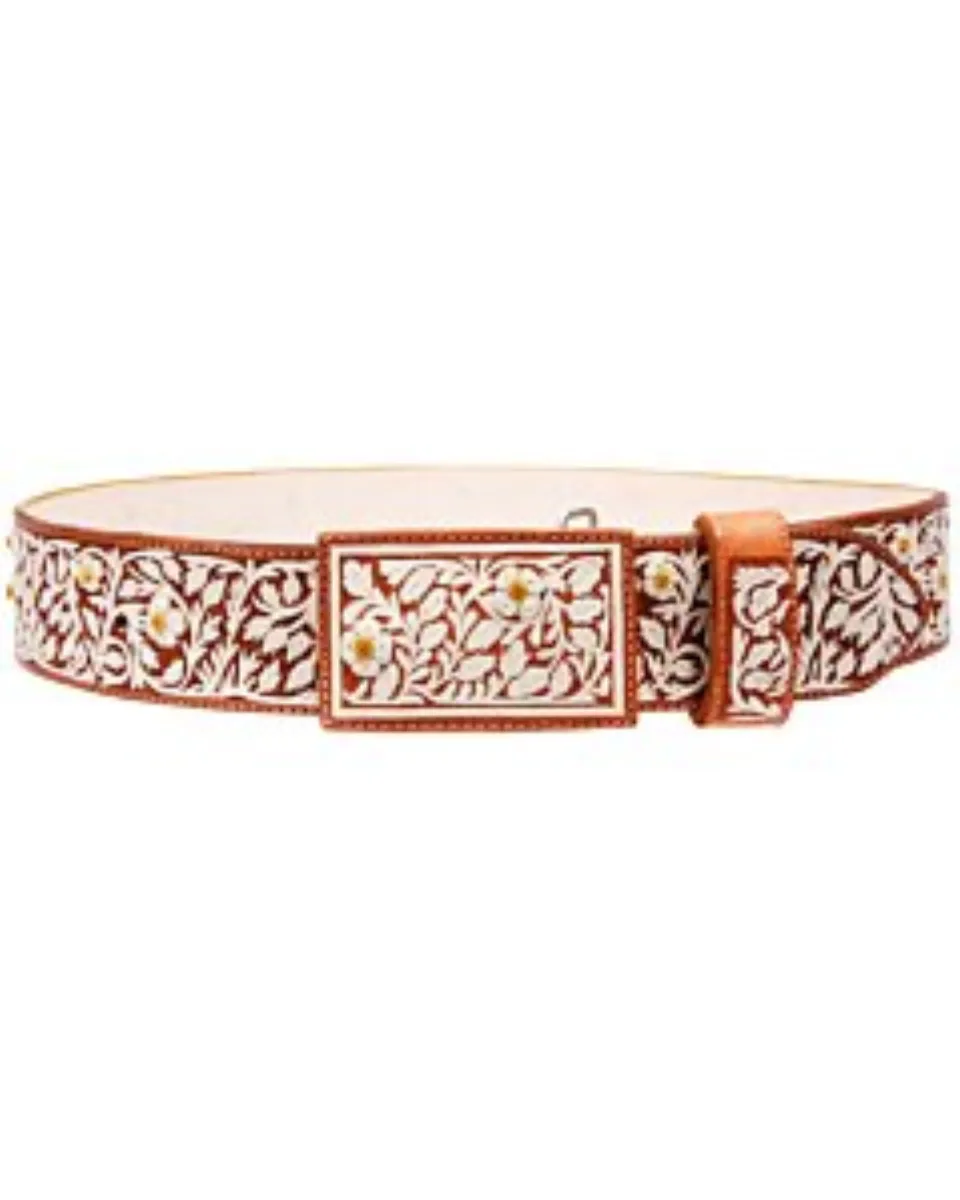 Cinto Charro Pita Fina Natural Flores Amarillas WD 11-1670