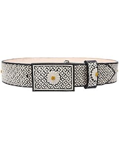 Cinto Charro Pita Fina Negro Diseño Flor Margarita WD 11-1672