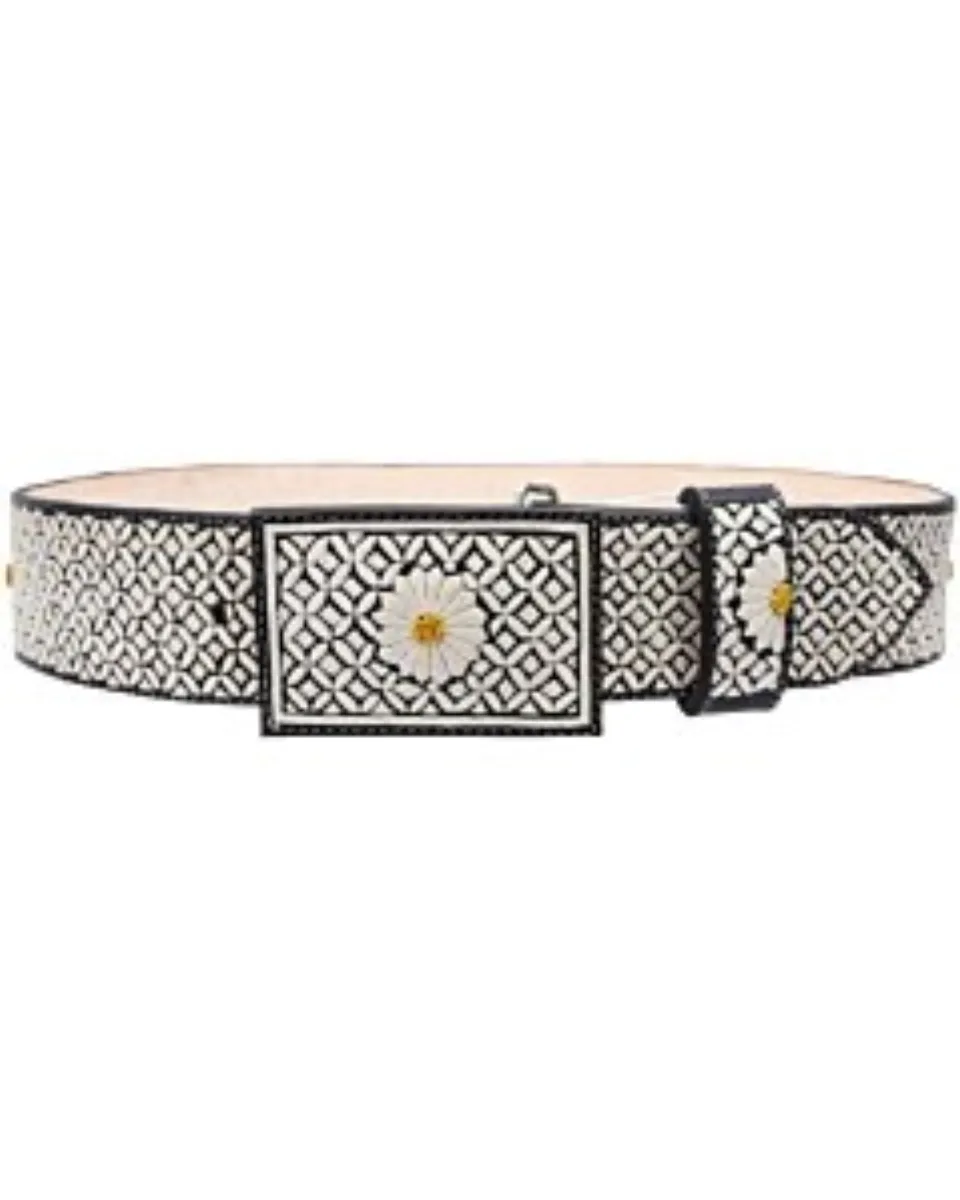 Cinto Charro Pita Fina Negro Diseño Flor Margarita WD 11-1672