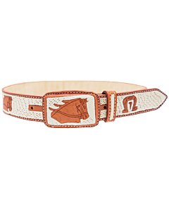 Cinto Charro Pita Petatillo Regular Natural Diseño Caballo Y Herradura WD 11-1677