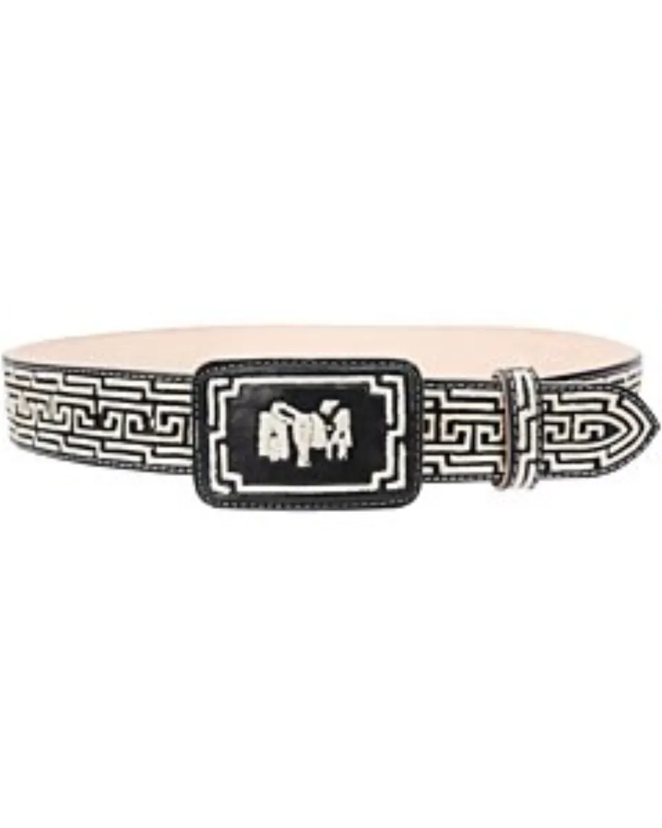 Cinto Charro Piteado Negro Diseño Montura WD 11-1679