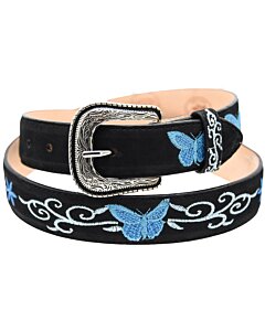 Cinto Rodeo Negro Para Mujer Nobuck Bordado De Mariposas Azules WD 11-1592