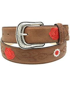 Cinto Rodeo Para Mujer Nobuck Color Topo Con Rosas Rojas WD 11-1594