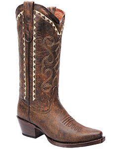 Botas Vaqueras de Mujer White Diamonds Boots 10-561 horma 3X piel genuina color Café