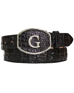 Cinto vaquero El General 45292 en piel genuina de caimán negra con hebilla "G" pulida.