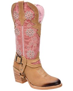 Botas Vaqueras De Dama Horma Oval White Diamonds Boots 10-568 Tubo Rosa