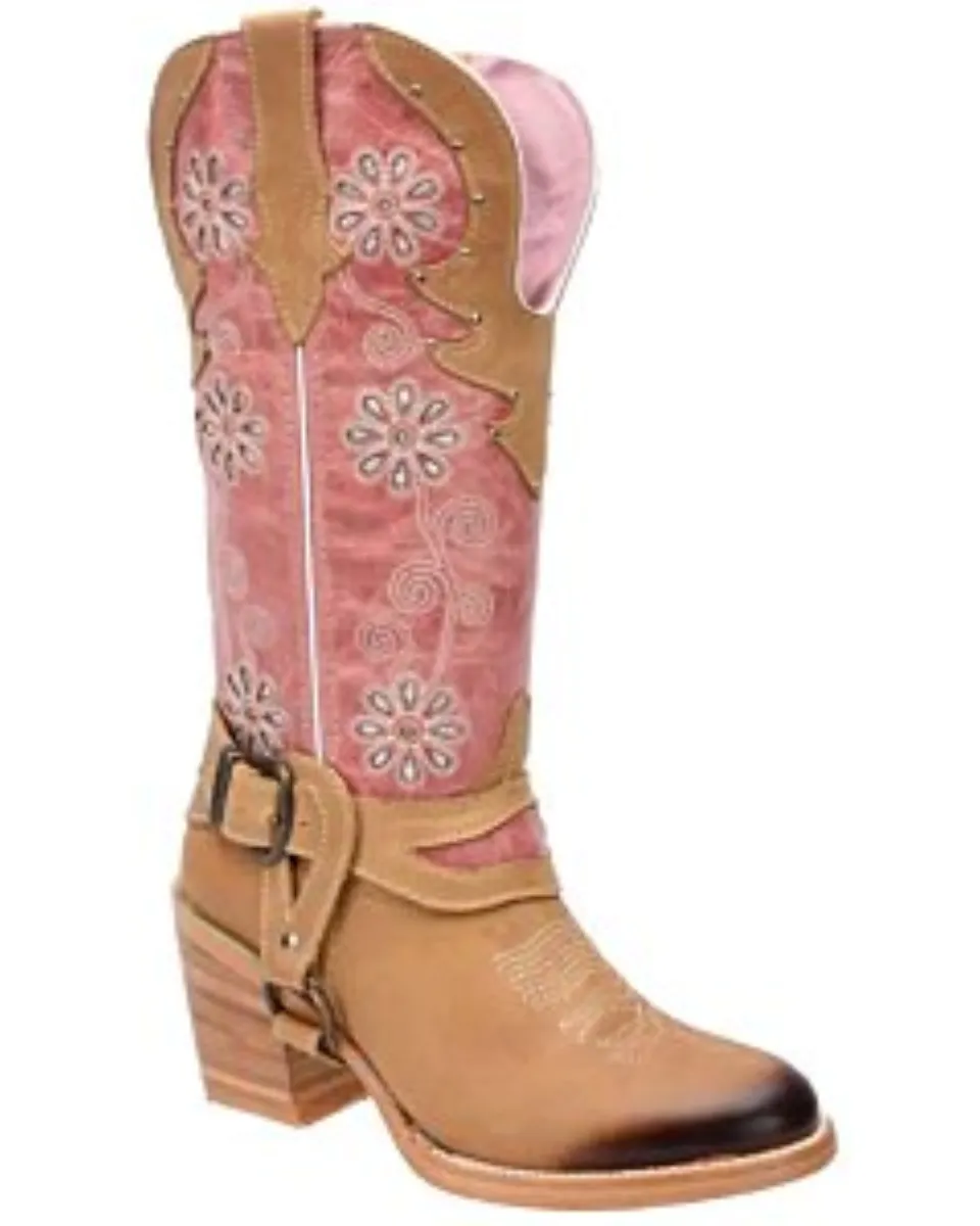 Botas Vaqueras De Dama Horma Oval White Diamonds Boots 10-568 Tubo Rosa