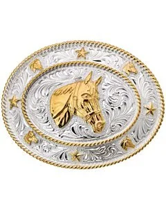 Hebilla Vaquera Ovalada Diseño Caballo Dorado WD 11-1272