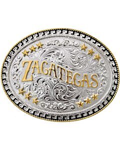 Hebilla Vaquera Plateada Zacatecas Con Letras Doradas WD 11-1298