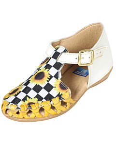 Huarache Para Niña Artesanal Girasoles 603281 Blanco-Amarillo