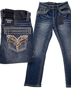 Montero 4617 Medium Blue Jeans for Men with embroidered back pocket detail