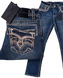 Montero 4618 Medium Blue Jeans for Men with thick thread embroidered back pockets