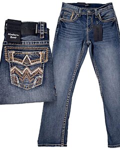 Montero 4622 Medium Blue Jeans for Men with detailed embroidered back pockets