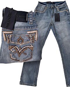 Montero 4624 Light Blue Jeans for Men with detailed embroidered back pockets