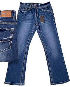 Lamasini 4626 Medium Blue Modern Boot Cut Jeans with Distressed Detailing