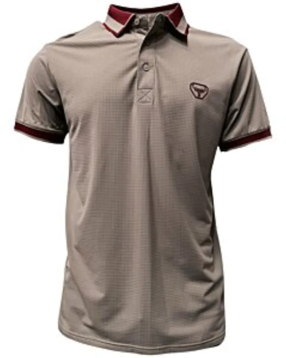 Polo deportivo beige para caballero con cuello en contraste color vino y logo Lamasini