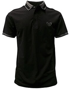 Polo deportivo color negro para caballero con cuello gris en contraste y logo Lamasini