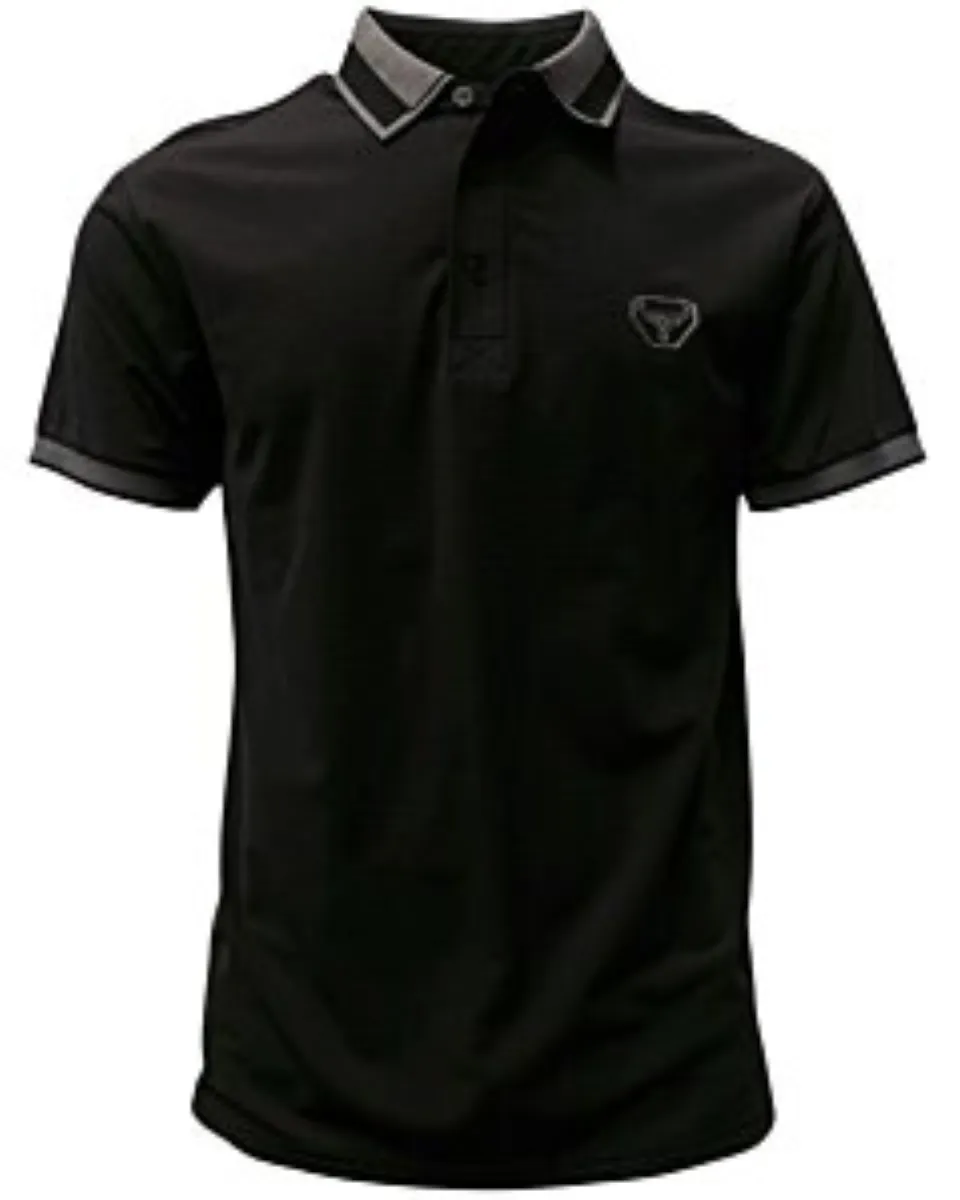 Polo deportivo color negro para caballero con cuello gris en contraste y logo Lamasini