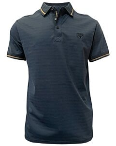 Polo deportivo azul para caballero con cuello en contraste a rayas y logo Lamasini