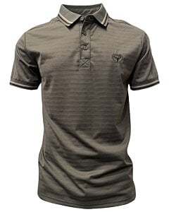 Polo deportivo verde oliva para caballero con cuello en contraste a rayas y logo Lamasini
