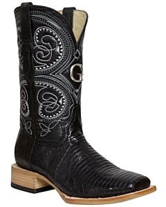 El General 45069 Lizard Black Boots with Rodeo (Square) Toe