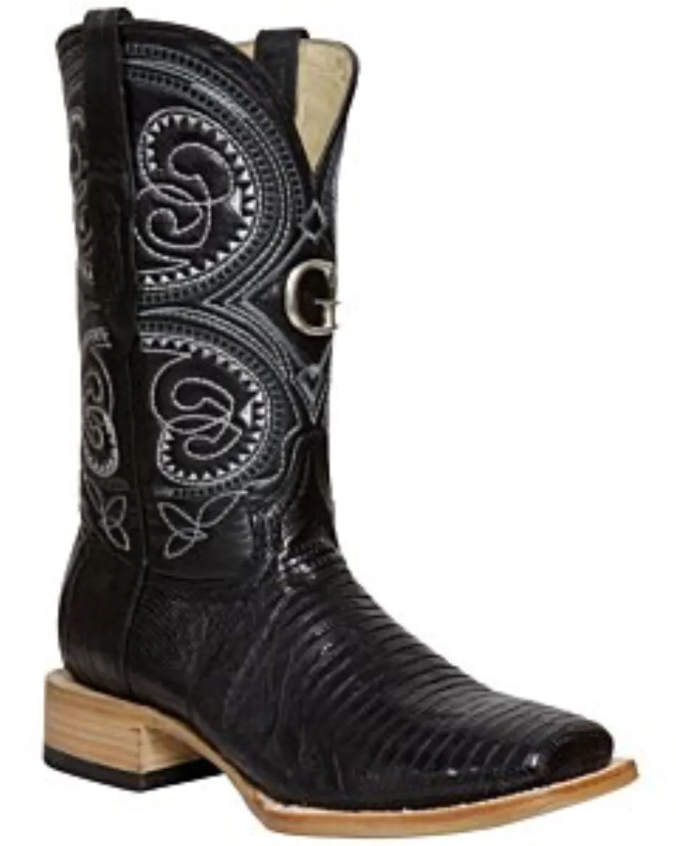 El General 45069 Lizard Black Boots with Rodeo (Square) Toe