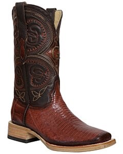 El General 45071 Lizard Cognac Boots with Rodeo (Square) Toe