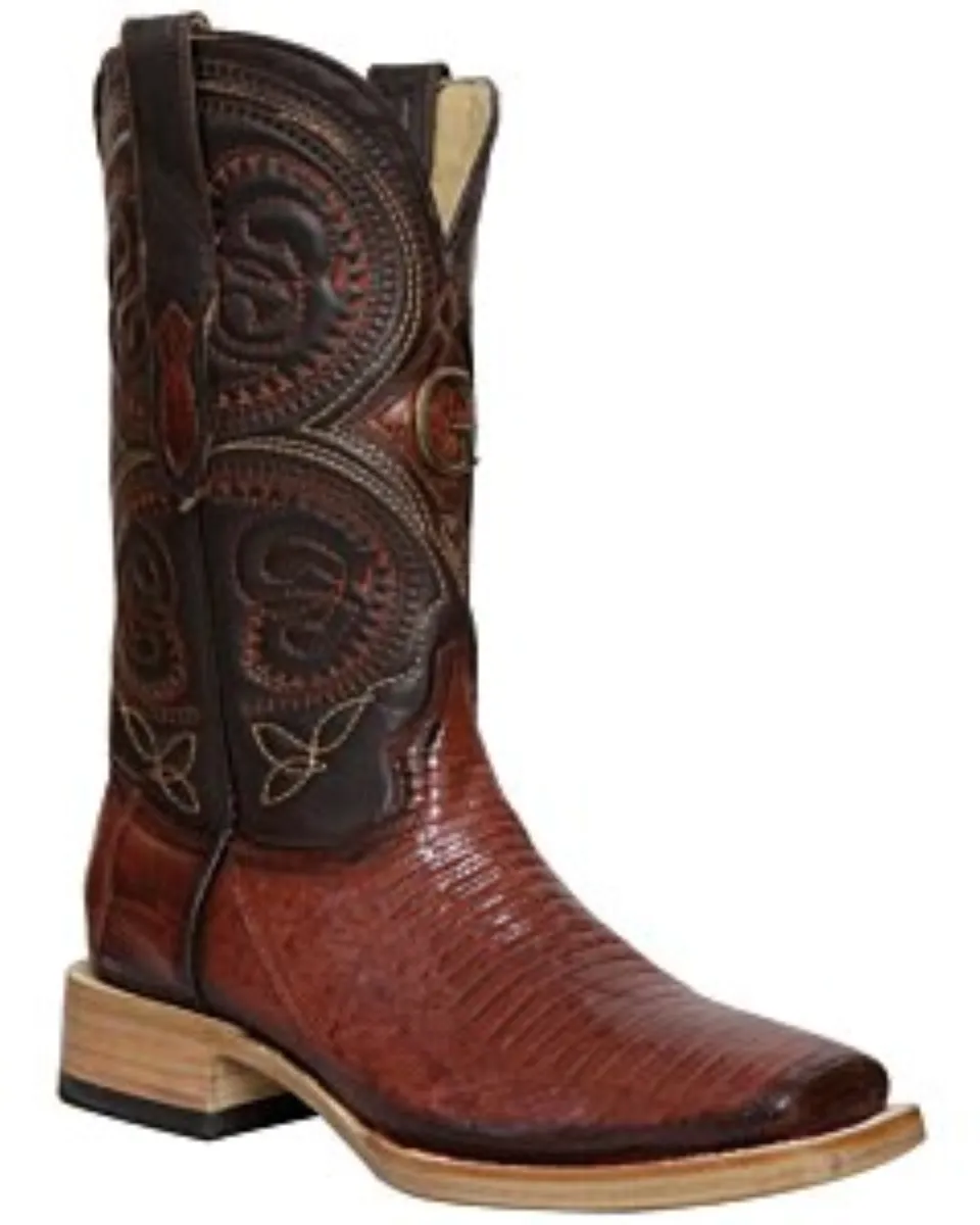 El General 45071 Lizard Cognac Boots with Rodeo (Square) Toe