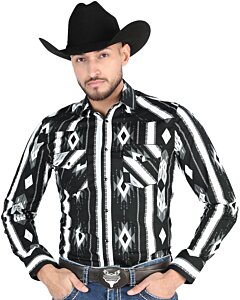Camisa Vaquera Negra con Diseño de Rayas y Diamantes para Hombre – El General 44475