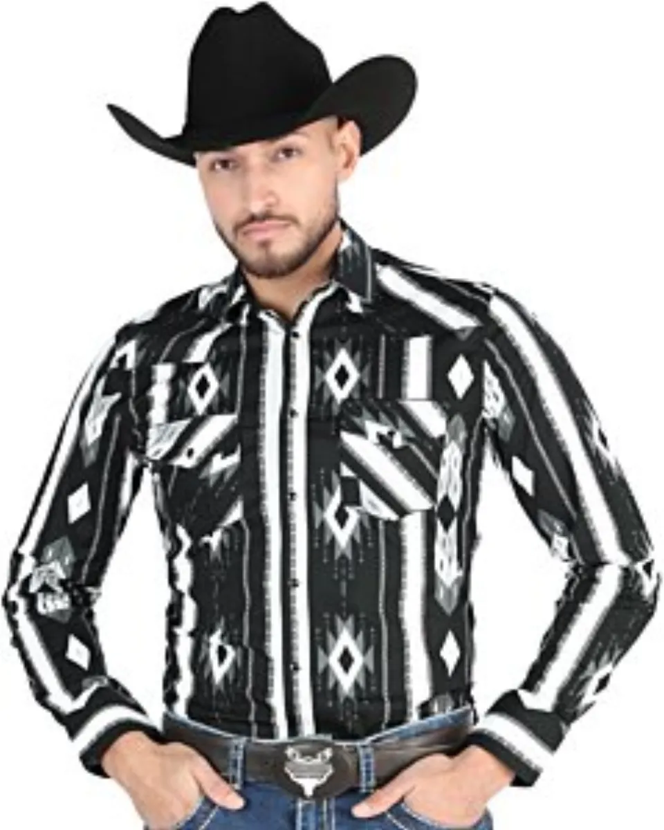 Camisa Vaquera Negra con Diseño de Rayas y Diamantes para Hombre – El General 44475