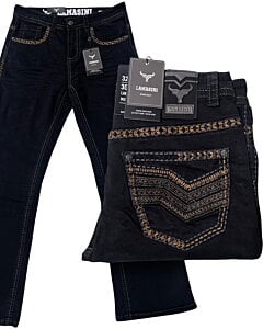 Pantalón de mezclilla negro para hombre con corte bota y bordado Western – Lamasini 1870