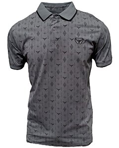 Polo gris para hombre con diseño geométrico sutil, que incluye el logotipo de cuernos de Lamasini y diseño clásico de manga corta.