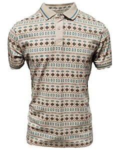 Camisa Polo beige para caballero con un patrón geométrico inspirado en Arizona, confeccionada con mezcla ligera de algodón y poliéster por Lamasini.