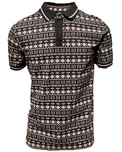 Camisa Polo negra para caballero con un patrón geométrico inspirado en Arizona, confeccionada con mezcla ligera de algodón y poliéster por Lamasini.