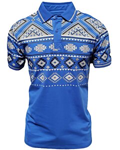 Polo color azul rey para caballero con diseños geométricos de inspiración tribal, confeccionado en mezcla ligera de algodón y poliéster por Lamasini.
