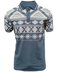Polo color teal para caballero con diseños geométricos de inspiración tribal, confeccionado en mezcla ligera de algodón y poliéster por Lamasini.